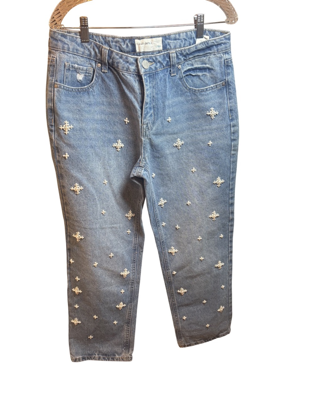 ban-jara Women's Straight-Leg Jeans with Pearl Embellishment 11/29 New